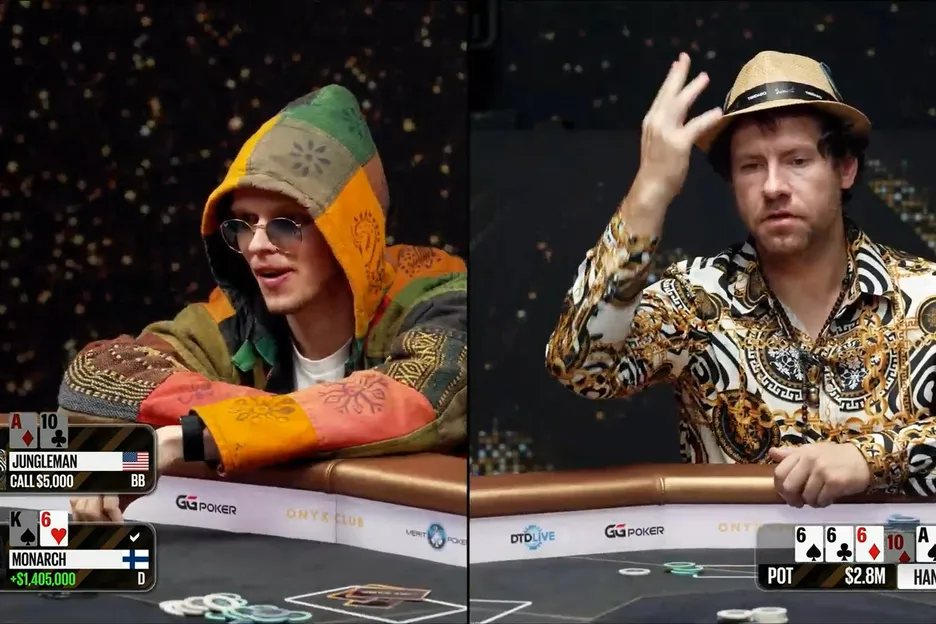 Ossi Ketola at a Triton Poker table opposite Dan Cates