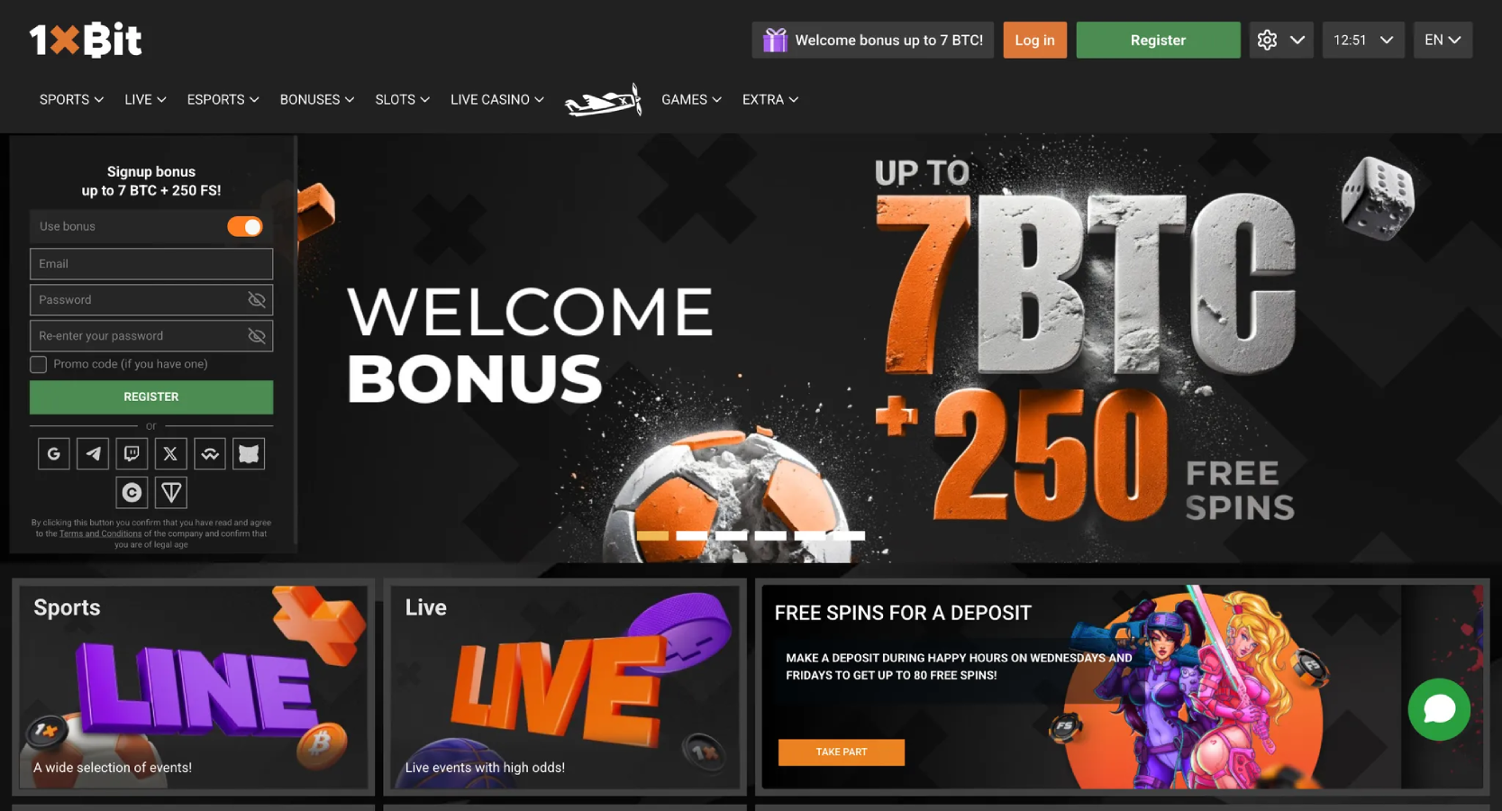 screenshot of 1xBit lobby
