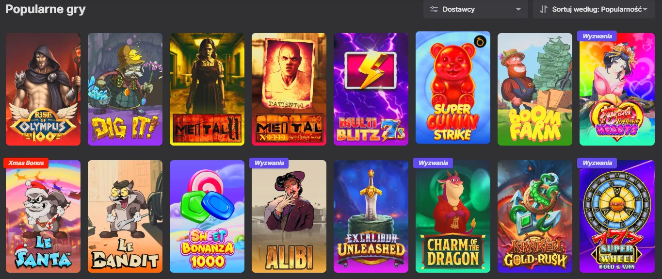 screenshot of the Bang Bang Casino game catalog