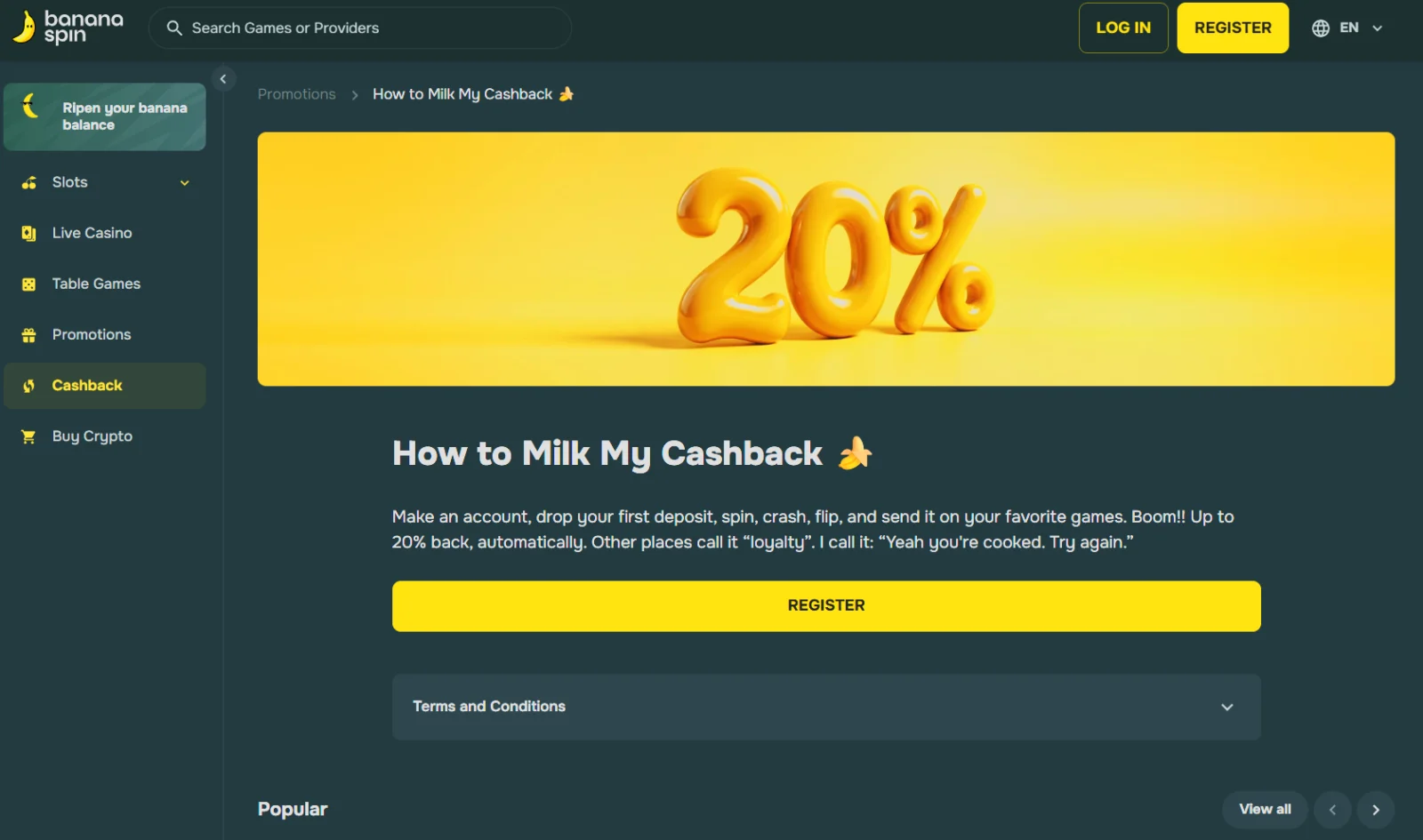 screenshot of the Peel & Spin section in BananaSpin with prizes