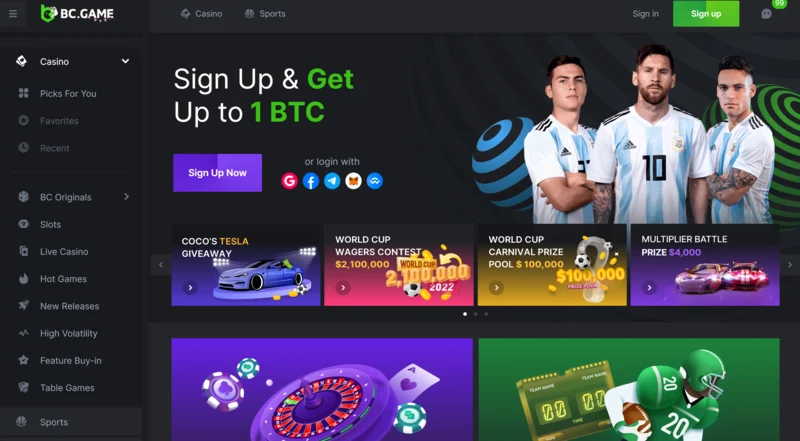 screenshot of the BC.GAME homepage – crypto casino lobby, Originals / Casino / Sports sections