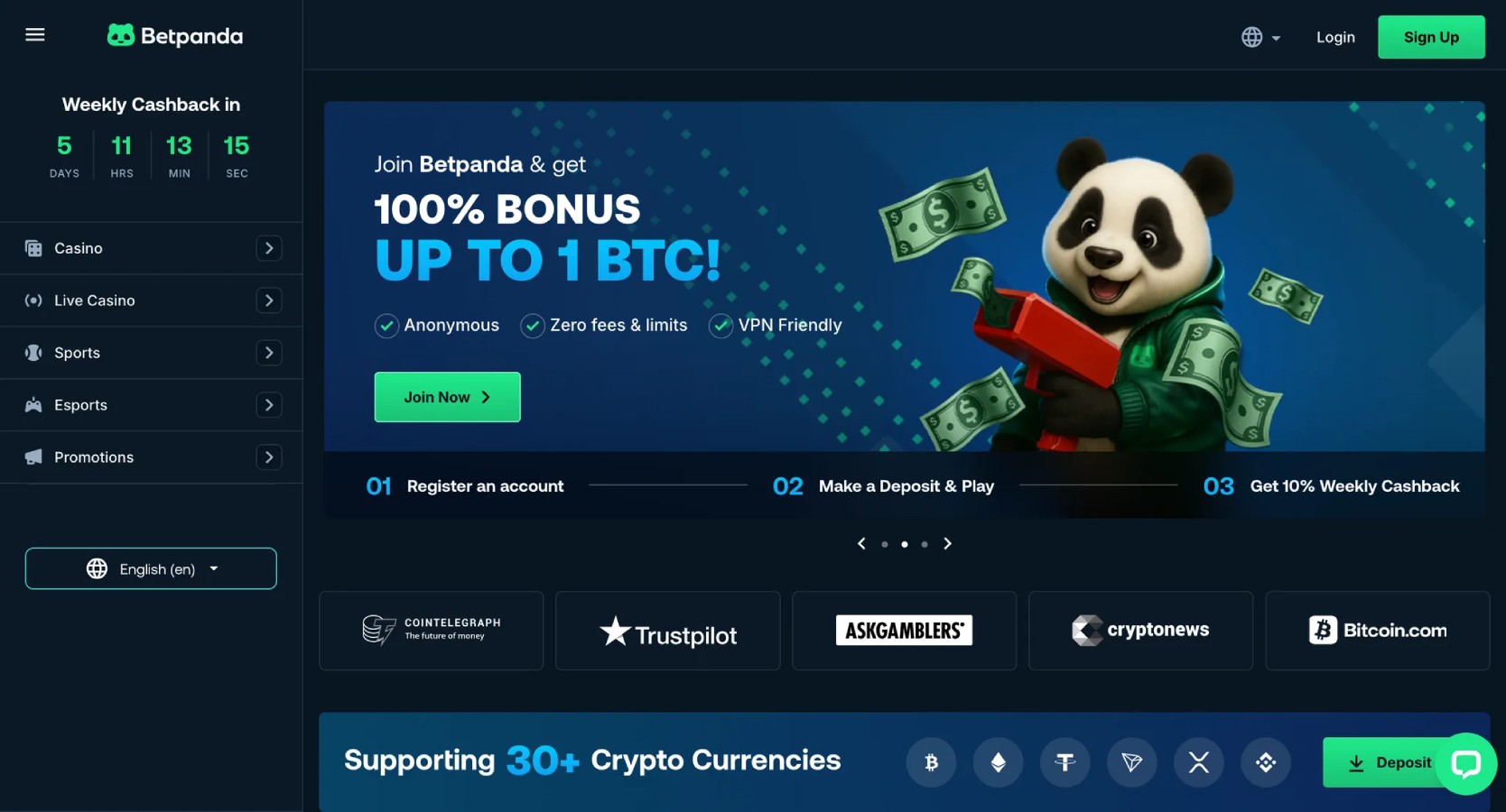 BetPanda lobby screenshot (Betpanda.io / betpandacasino.io)