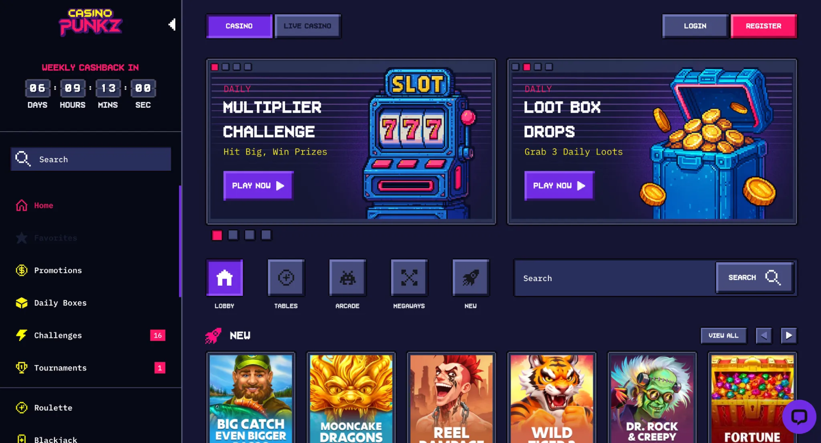 Casinopunkz lobby screenshot