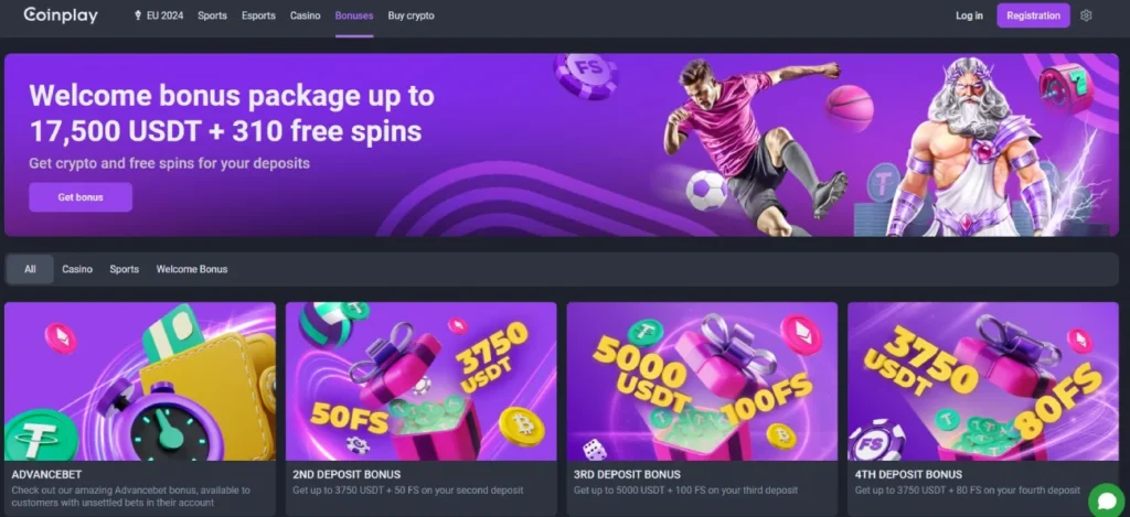 screenshot of the CoinPlay bonuses section – welcome bonus and wagering requirements