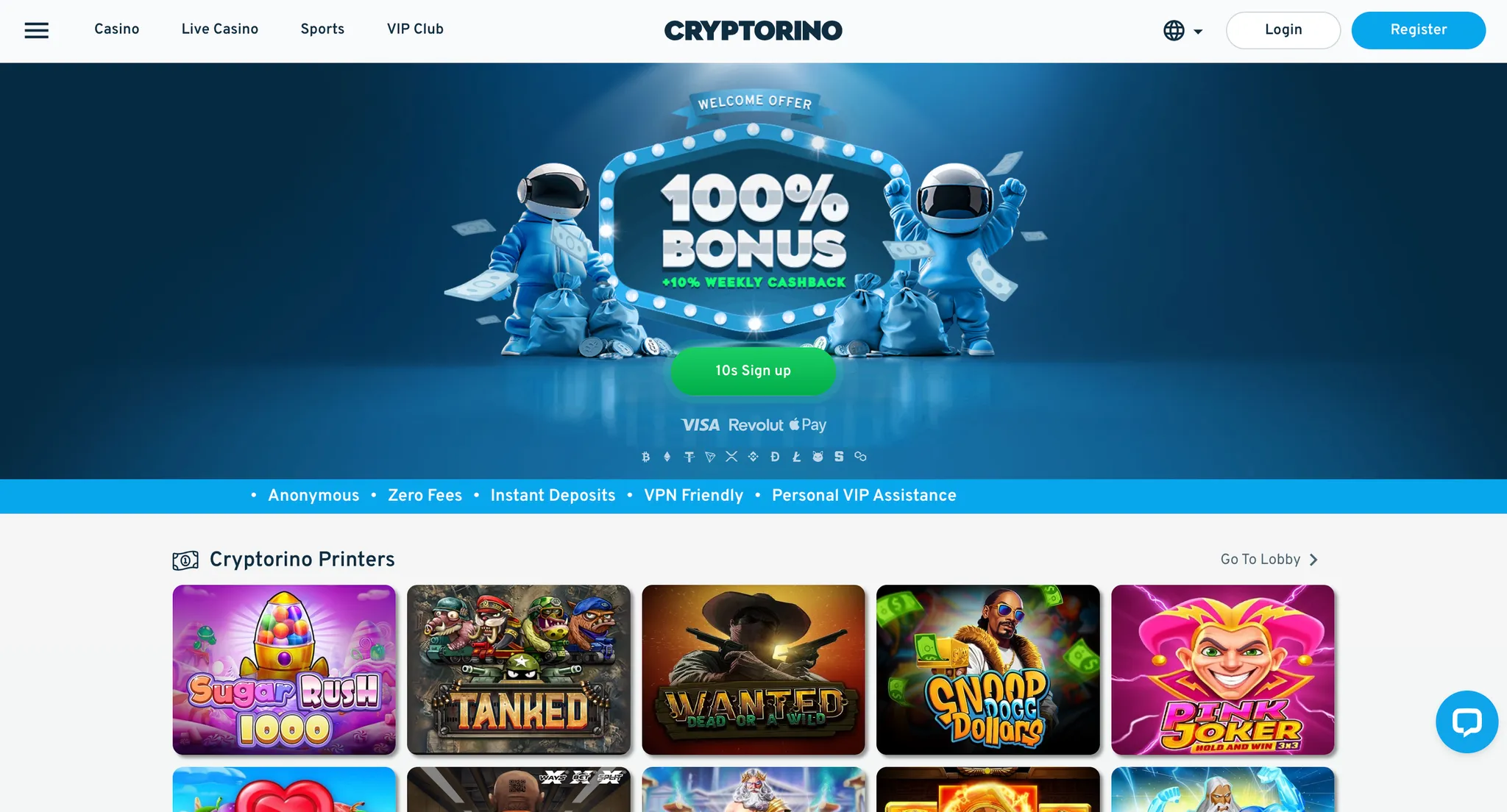 screenshot of the CryptoRino (Cryptorino.io) lobby