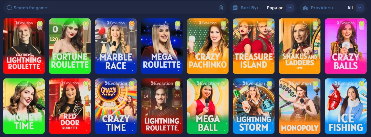 screenshot of Cybet Live Casino section