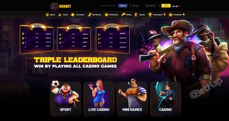 screenshot of the games section at DonBet – slot categories and live casino