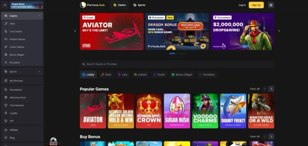 FortuneJack Casino lobby screenshot