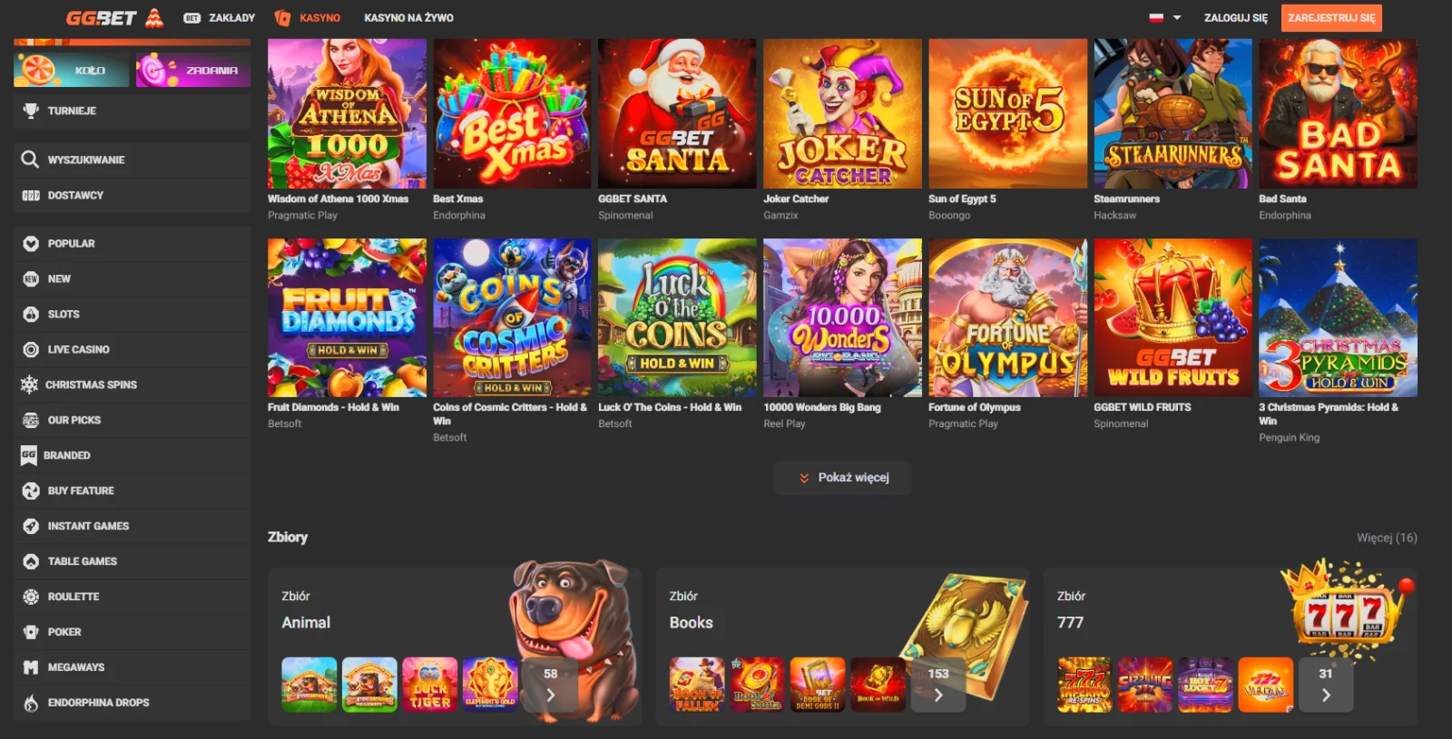 screenshot of GG.BET homepage – casino lobby and Esports/Sports/Casino tab
