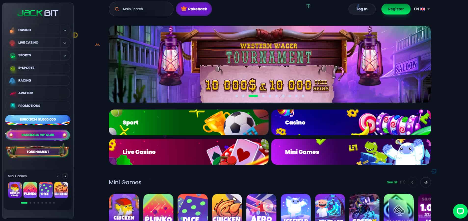 screenshot of the Jackbit casino lobby