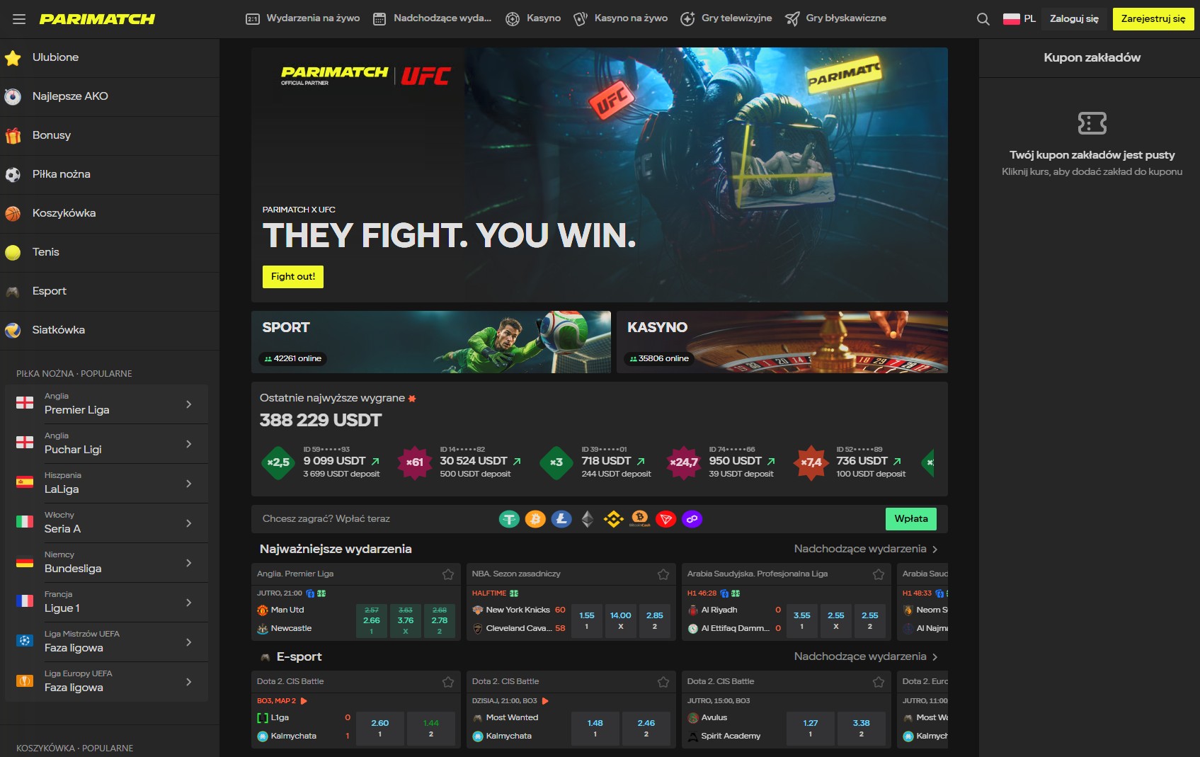 screenshot of the Parimatch homepage (sportsbook + casino version)