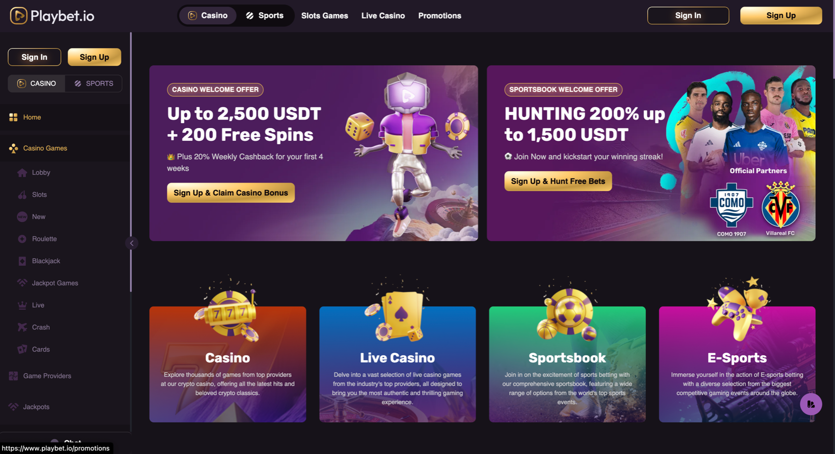 Playbet.io lobby screenshot