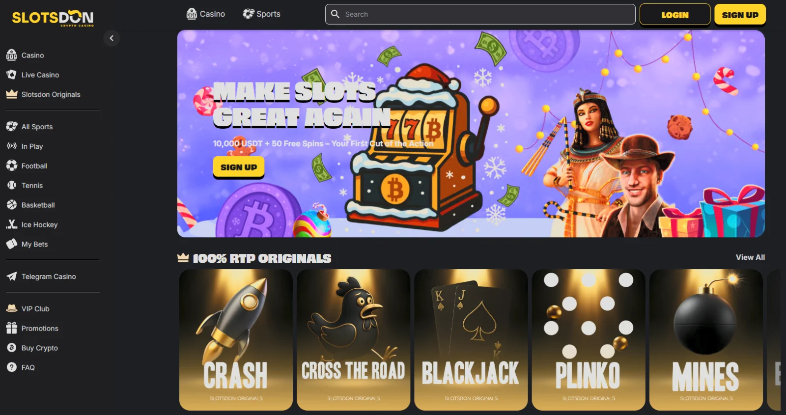 screenshot of the cashier section in SlotsDon with crypto payment options