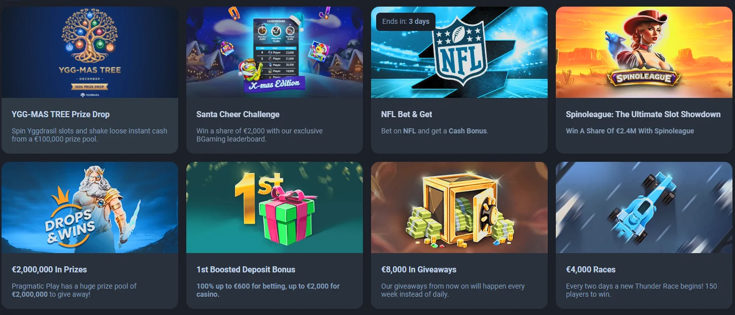 Thunderpick screenshot – welcome bonus banner and Casino section view with Originals (Crash/Spin/Plinko)