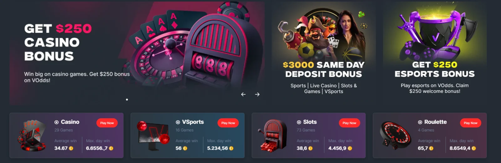 screenshot of the VOdds homepage